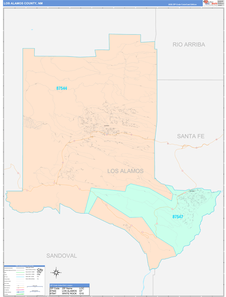 Los Alamos County, NM Wall Map Color Cast Style